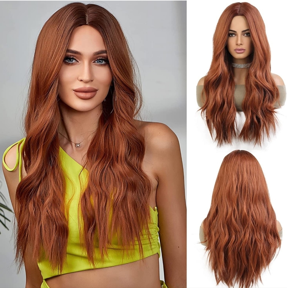 Long Ombre Auburn Wig  Synthetic Wavy Curly Hair